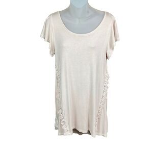 How Very Loved Dress High Low Pastel Pink Lace Flutter Short Sleeves Small